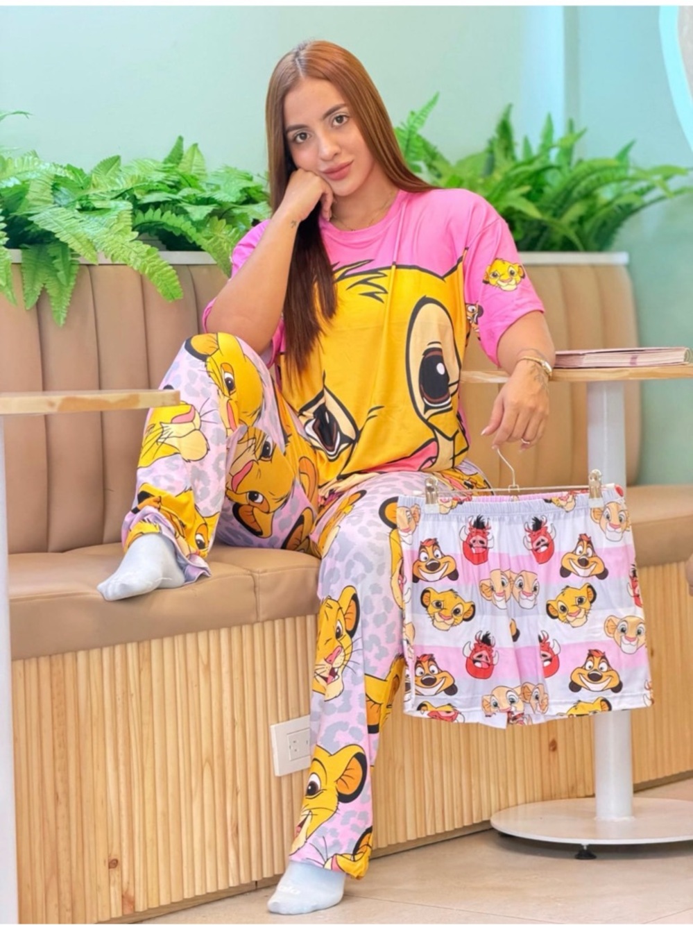 Pink & Yellow Lion Character Pajama Set 3 piece onesize S-L